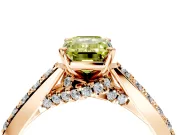 Solitaire Engagement Ring Setting for Fancy Yellow Emerald Cut Center with Crossover Accents and Prong Head in Rose Gold