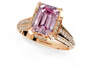 Solitaire Engagement Ring Setting for Fancy Pink Emerald Cut Center with Accented Split Shank and Prong Head in Rose Gold