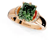 Solitaire Engagement Ring Setting for Fancy Green Radiant Cut Center with Wide Band, Pave Collar and Prong Head in Rose Gold
