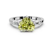 3 Stone Engagement Ring Setting for Fancy Yellow Heart-Shaped Center with Baguette Accents and Prong Head in Sterling Silver
