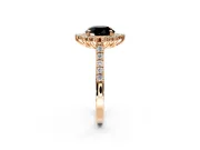 Sunburst Halo Engagement Ring Setting for Fancy Black Round Cut Center with Pave Band and Prong Head in Rose Gold