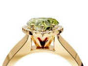 Halo Engagement Ring Setting for Fancy Yellow Heart-Shaped Center with Knife Ridge Cathedral Band and Prong Head in Yellow Gold