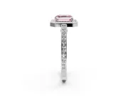 Halo Engagement Ring Setting for Fancy Pink Asscher Cut Center with Framed Halo, Pave Band and Prong Head in Sterling Silver