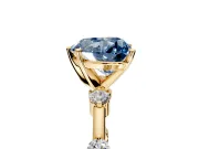 Solitaire Engagement Ring Setting for Fancy Blue Heart-Shaped Center with Bezel Station Band and Prong Head in Yellow Gold