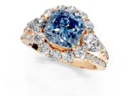Halo Engagement Ring Setting for Fancy Blue Cushion Cut Center with Two-Strand Split Shank and Prong Head in Rose Gold