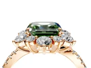Floral Halo Engagement Ring Setting for Fancy Green Asscher Cut Center with Pave Accents and Prong Head in Rose Gold