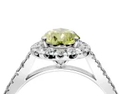 Halo Engagement Ring Setting for Fancy Yellow Pear-Shaped Center with Narrowing Pave Band and Prong Head in White Gold