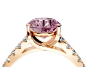 Solitaire Engagement Ring Setting for Fancy Pink Round Cut Center with Partway Pave Band and Prong Head in Rose Gold