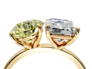 Fancy Yellow Round Cut and Emerald Cut Lab-Grown Diamond Toi et Moi Engagement Ring with Prong-Set Stones in Yellow Gold