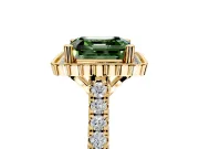 Milgrain Floral Halo Engagement Ring Setting for Fancy Green Asscher Cut Center with Pave Band and Prong Head in Yellow Gold