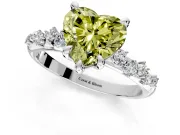 Solitaire Engagement Ring Setting for Fancy Yellow Heart-Shaped Center with Trailing Leaf Accent Band and Prong Head in Sterling Silver