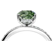 Solitaire Engagement Ring Setting for Fancy Green Cushion Cut Center with Fine Pave Band and Prong Head in Sterling Silver
