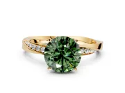 Side Accent Engagement Ring Setting for Fancy Green Round Cut Center with Accent Shoulders and Prong Head in Yellow Gold