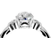 Solitaire Engagement Ring Setting for Pear-Shaped Center with Grooved Bar Accent Band and Prong Head in Platinum