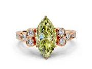 Cluster Engagement Ring Setting for Fancy Yellow Marquise Center with Bezel Accent Clusters and Prong Head in Rose Gold