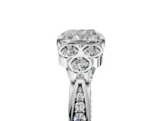 Cluster Engagement Ring Setting for Cushion Cut Center with Bezel Accent Clusters and Prong Head in Platinum