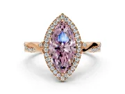 Halo Engagement Ring Setting for Fancy Pink Marquise Center with Twist Band and Prong Head in Rose Gold