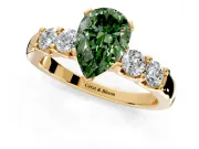 5 Stone Engagement Ring Setting for Fancy Green Pear-Shaped Center with Plain Band and Prong Head in Yellow Gold