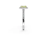 Halo Engagement Ring Setting for Fancy Yellow Asscher Cut Center with Narrowing Pave Band and Prong Head in Platinum