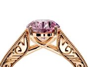 Solitaire Engagement Ring Setting for Fancy Pink Round Cut Center with Engraved Pave Band and Prong Head in Rose Gold
