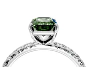 Solitaire Engagement Ring Setting for Fancy Green Emerald Cut Center with Shared-Prong Accents and Prong Head in White Gold