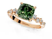 Solitaire Engagement Ring Setting for Fancy Green Cushion Cut Center with Trailing Leaf Accent Band and Prong Head in Rose Gold
