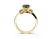 3 Stone Engagement Ring Setting for Fancy Green Round Cut Center with Round Cut Side Accents and Prong Head in Yellow Gold