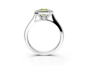 Halo Engagement Ring Setting for Fancy Yellow Emerald Cut Center with Milgrain Pave Band and Bezel Head in Sterling Silver