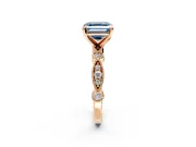 Solitaire Engagement Ring Setting for Fancy Blue Asscher Cut Center with Milgrain Bezel Accents and Prong Head in Rose Gold