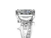 Solitaire Engagement Ring Setting for Emerald Cut Center with Pave and Plain Crossover Band and Prong Head in Sterling Silver