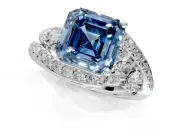 Halo Engagement Ring Setting for Fancy Blue Asscher Cut Center with Marquise and Pave Bypass Band and Prong Head in Sterling Silver