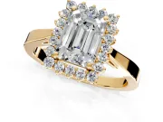 Starburst Halo Engagement Ring Setting for Emerald Cut Center with Flat Cathedral Band and Prong Head in Yellow Gold