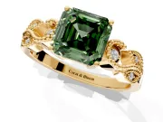 Leaf Engagement Ring Setting for Fancy Green Asscher Cut Center with Milgrain Accent Band and Prong Head in Yellow Gold