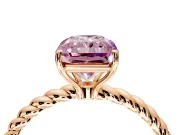 Solitaire Engagement Ring Setting for Fancy Pink Radiant Cut Center with Plain Twisted Rope Band and Prong Head in Rose Gold