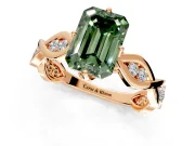 Solitaire Engagement Ring Setting for Fancy Green Emerald Cut Center with Accented Twist Band and Leaf Prong Head in Rose Gold