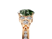 Cluster Engagement Ring Setting for Fancy Green Round Cut Center with Bezel Accent Clusters and Prong Head in Rose Gold