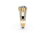 Halo Engagement Ring Setting for Fancy Blue Heart-Shaped Center with Wide-Open Pave Split Shank and Prong Head in Yellow Gold