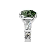 Bar-Set Engagement Ring Setting for Fancy Green Round Cut Center with Tapered Baguette Accents and Prong Head in White Gold