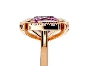 Single Halo Engagement Ring Setting for Fancy Pink Asscher Cut Center with Corner Claws, Plain Band and Prong Head in Rose Gold
