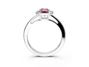 3 Stone Engagement Ring Setting for Fancy Pink Emerald Cut Center with Low-Set Round Cut Accents and Prong Head in White Gold