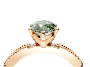 Solitaire Engagement Ring Setting for Fancy Green Marquise Center with Milgrain-Edged Pave Band and Prong Head in Rose Gold