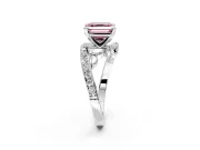 Solitaire Engagement Ring Setting for Fancy Pink Asscher Cut Center with Pave Bypass Twist Band and Prong Head in White Gold