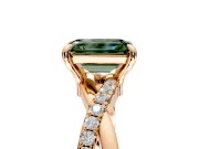 Solitaire Engagement Ring Setting for Fancy Green Emerald Cut Center with Half-Pave Crossover Band and Prong Head in Rose Gold