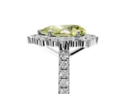 Halo Engagement Ring Setting for Fancy Yellow Pear-Shaped Center with Single-Row Pave, Open Basket and Prong Head in Platinum