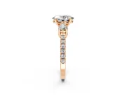 3 Stone Engagement Ring Setting for Oval Center with Round Cut Side Accents and Prong Head in Rose Gold