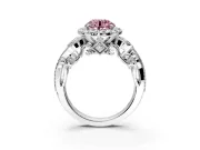Milgrain Halo Engagement Ring Setting for Fancy Pink Round Cut Center with Shoulder Bezels and Prong Head in Platinum
