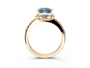 Paired Accent Engagement Ring Setting for Fancy Blue Princess Cut Center with Pave Band and Prong Head in Rose Gold