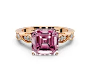 Solitaire Engagement Ring Setting for Fancy Pink Asscher Cut Center with Marquise and Bezel Accents and Prong Head in Rose Gold