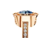 Halo Engagement Ring Setting for Fancy Blue Round Cut Center with Milgrain Halo, Pave Band and Prong Head in Rose Gold