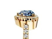 Halo Engagement Ring Setting for Fancy Blue Heart-Shaped Center with Inner Milgrain Border and Prong Head in Yellow Gold